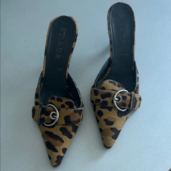 Prada Animal Print Buckle Mules - Picture 1 of 5